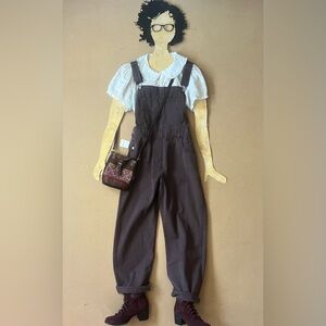 Free People We The Free Mocha Ziggy Denim Overalls sz L